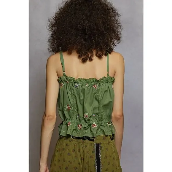"Delight" Embroidered Poplin Top in Grass Green - Picture 5 of 5